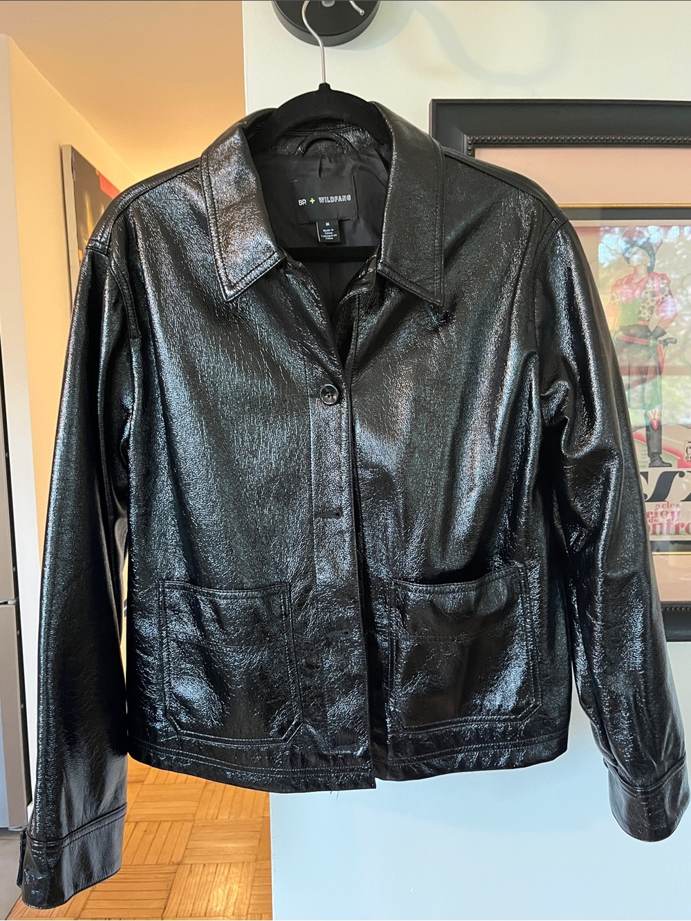 Wildfang Black Shiny Faux Leather Button-Front Jacket